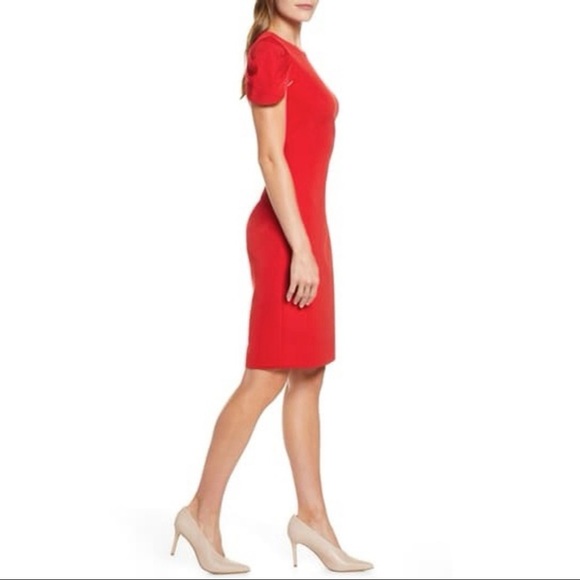 [Vince Camuto] Pleat Cap Sleeve Crepe Sheath Dress - Picture 12 of 12